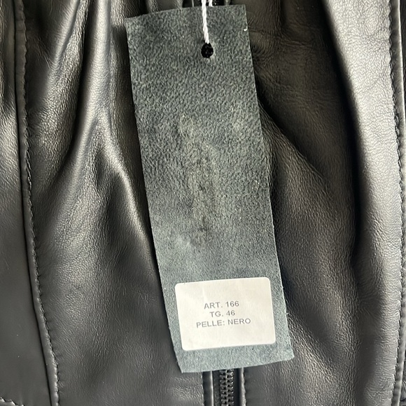 Italian Black Leather Zip Up Jacket Made by CURGÈ‎ size Woman LG or EU 46 NWT W6 - Picture 6 of 10